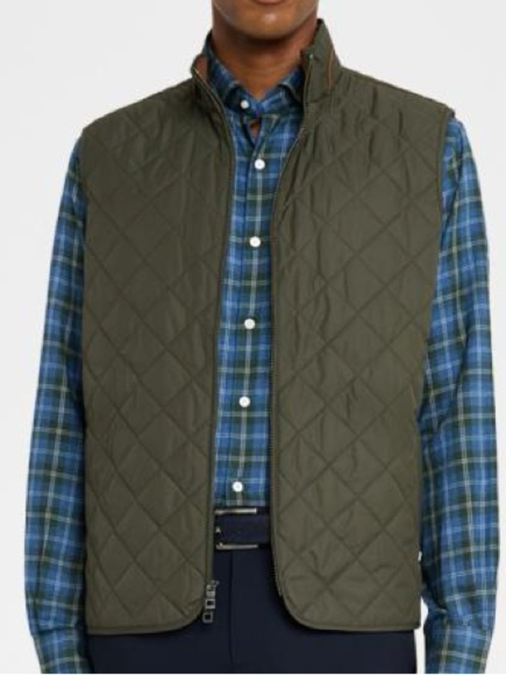 Peter Miller $245 Essex Quilted Stand-Collar Vest - Green & Brown - Size Large